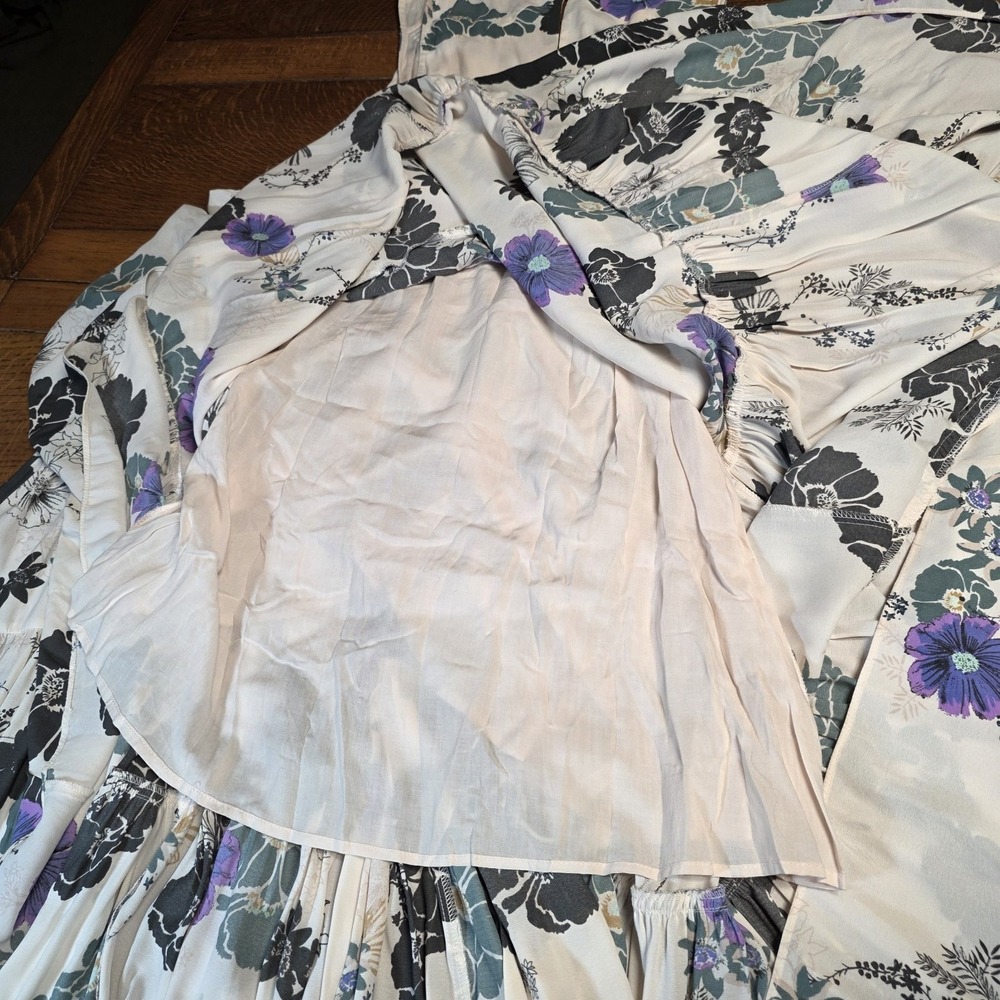 Free People Sure Thing Floral Tiered Maxi Dress Size 6 Pastel Pink Boho - Picture 10 of 15